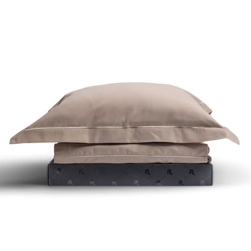 HOUSSE DE COUETTE COTON PERCALE POINT BOURDON TON SUR TON TAUPE