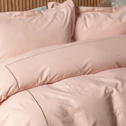 HOUSSE DE COUETTE COTON PERCALE POINT BOURDON TON SUR TON  VIEUX ROSE