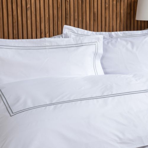 HOUSSE DE COUETTE COTON PERCALE DOUBLE POINT BOURDON GRIS CLAIR