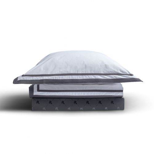 HOUSSE DE COUETTE COTON PERCALE DOUBLE PATCH GRIS CARBONE