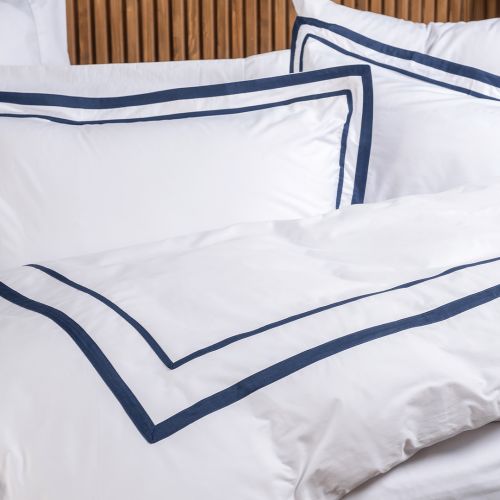 HOUSSE DE COUETTE COTON PERCALE DOUBLE PATCH NAVY BLEU