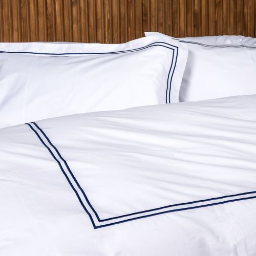 HOUSSE DE COUETTE COTON PERCALE DOUBLE POINT BOURDON NAVY BLEU