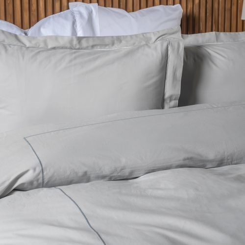 HOUSSE DE COUETTE COTON PERCALE POINT BOURDON TON SUR TON  GRIS CLAIR